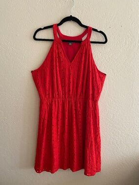 Market & Spruce Red Eyelet V-Neck Dress